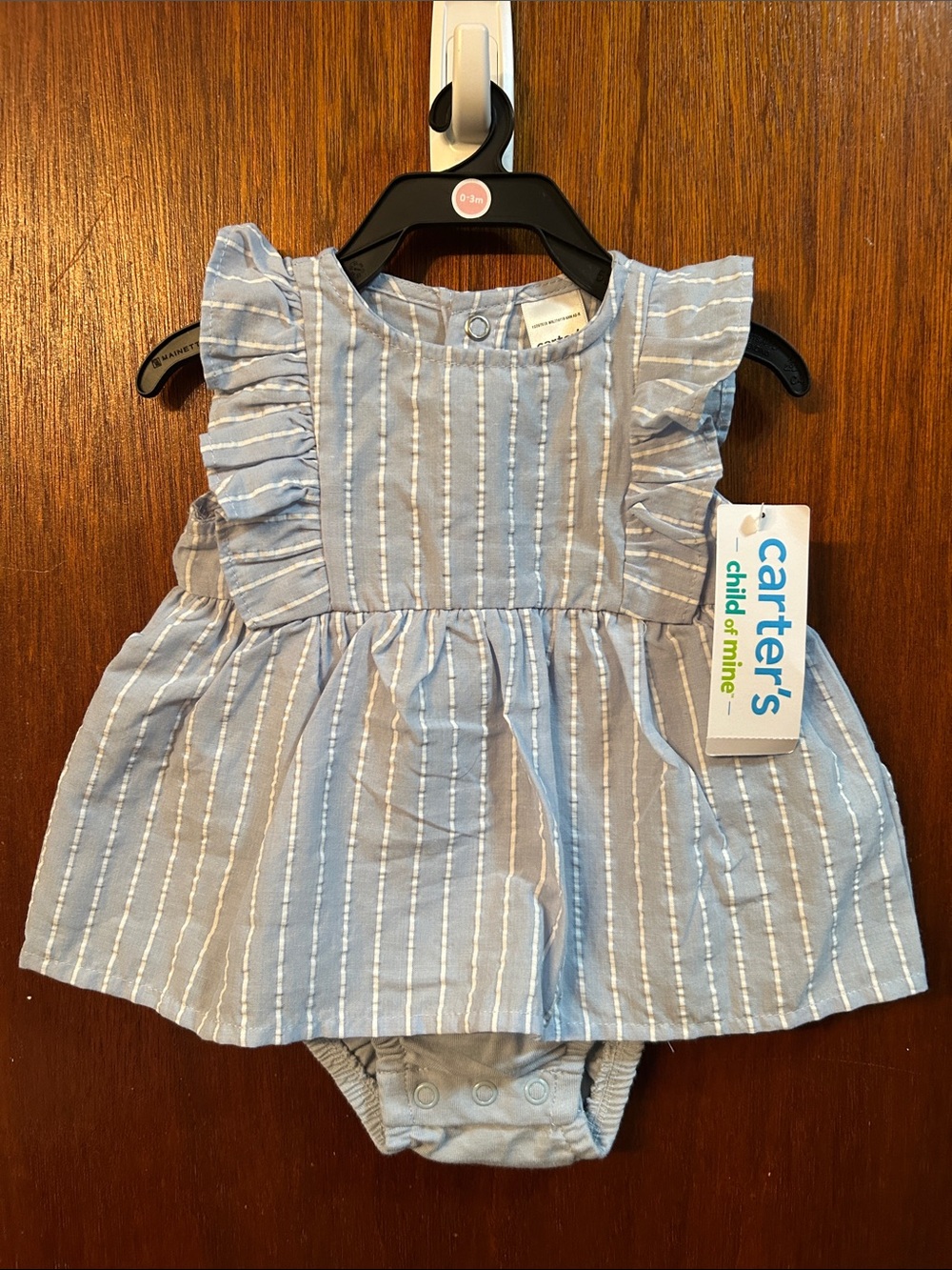 Carter's Light Blue & White Striped Ruffle Dress with Bodysuit